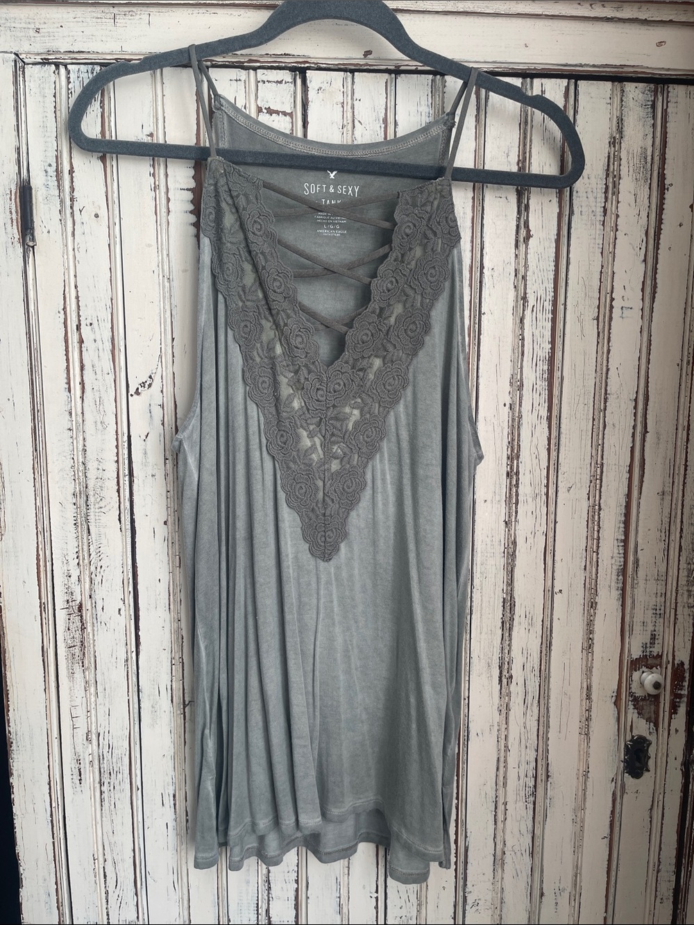 AEO Women's Green Lace-Trim Tank Top